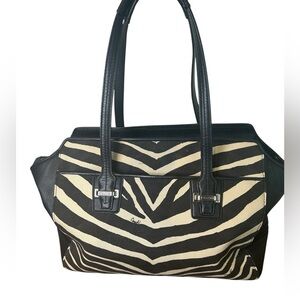 COACH Taylor F27009 Black & Cream Zebra Print Leather & Canvas Tote Handbag